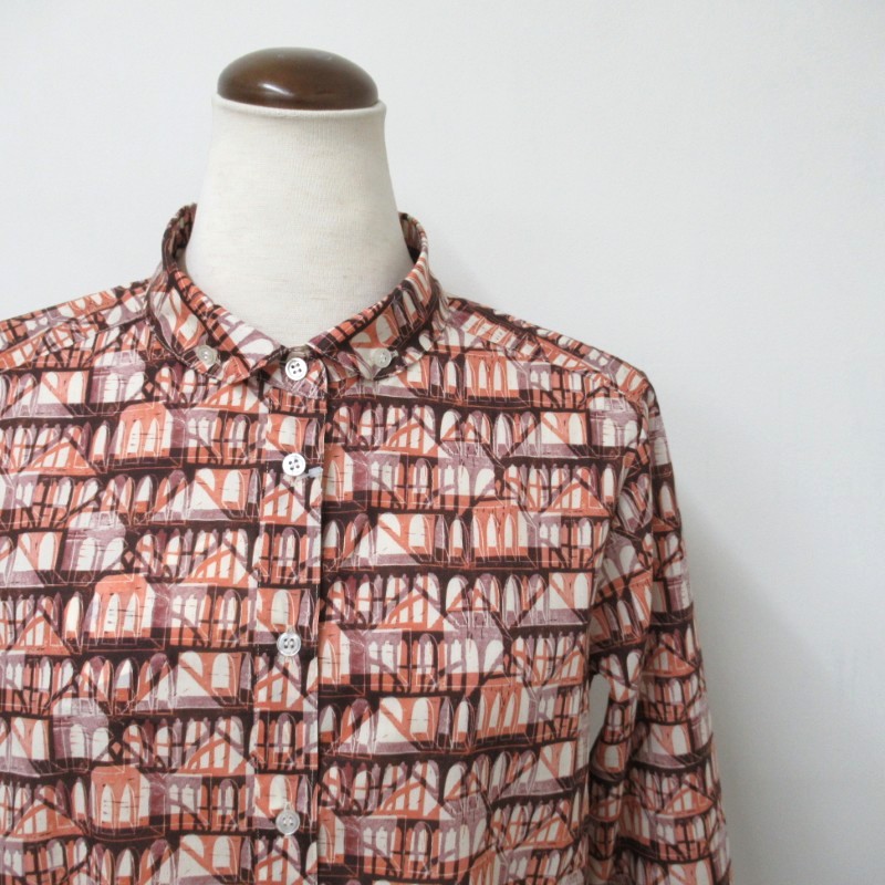 Parkes LIBERTY丸襟ボタンダウンシャツ /ワイン3 【日本製】